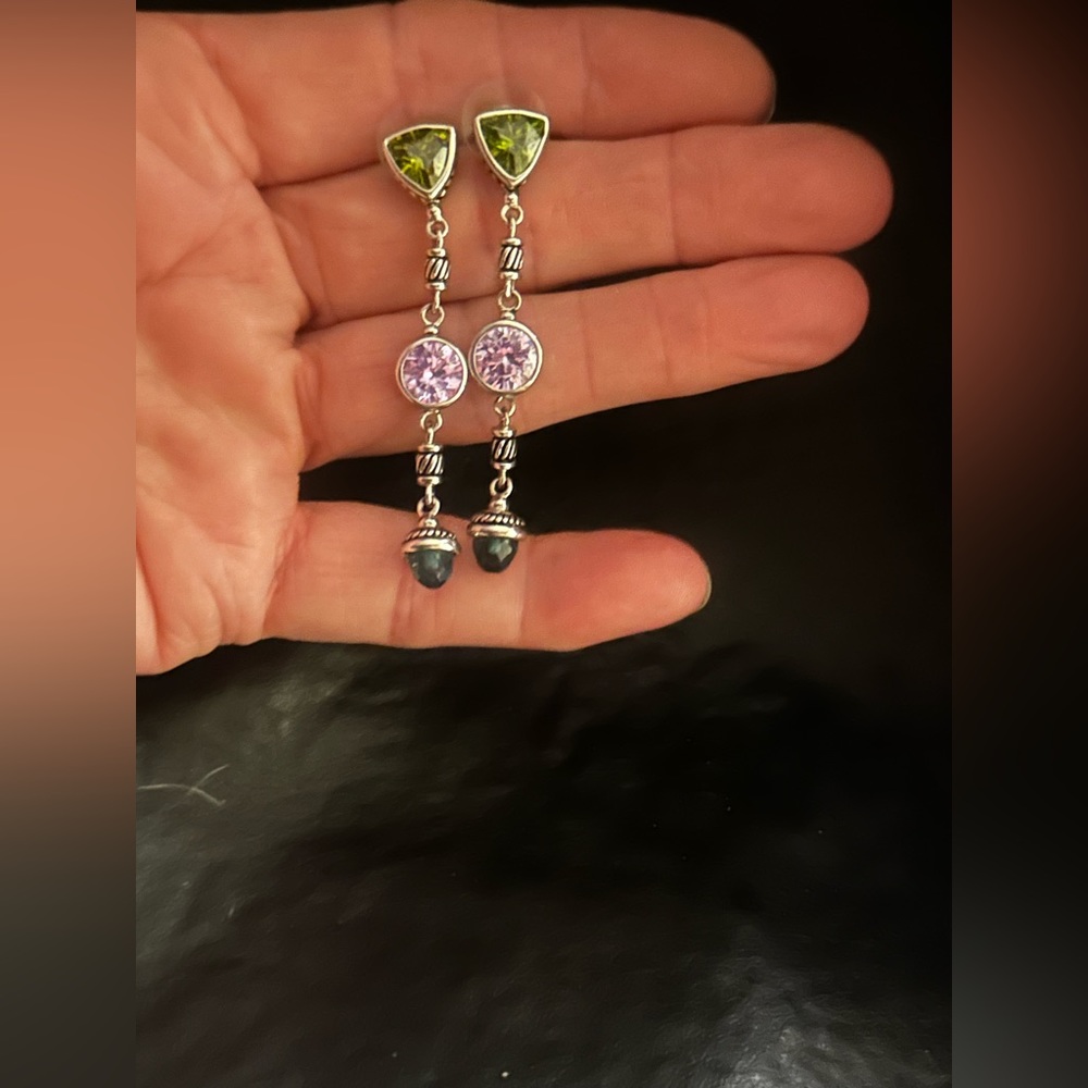Crystal and silver toned pierced dangle earrings